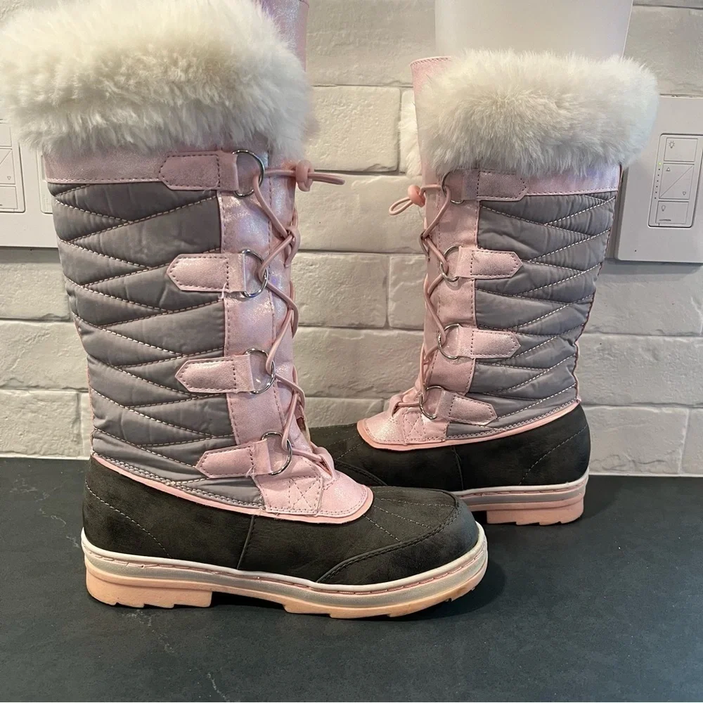 Justice sz 3Y pink lace-up tall insulated duck boots